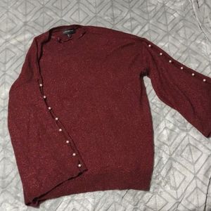 Lane Bryant red shimmer sweater pearl sleaves